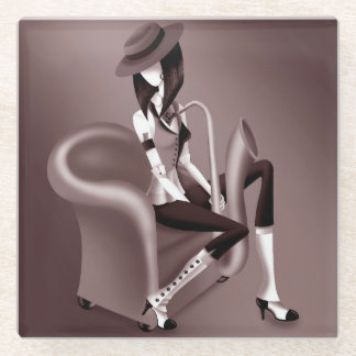 Lady Saxofonista - Posavasos de Vidrio Inspirado e