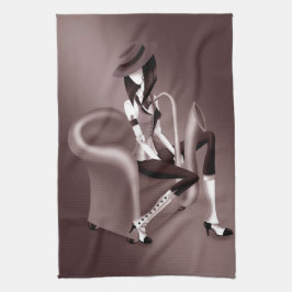 Lady saxofonista - Toalla de té inspirada en el ja