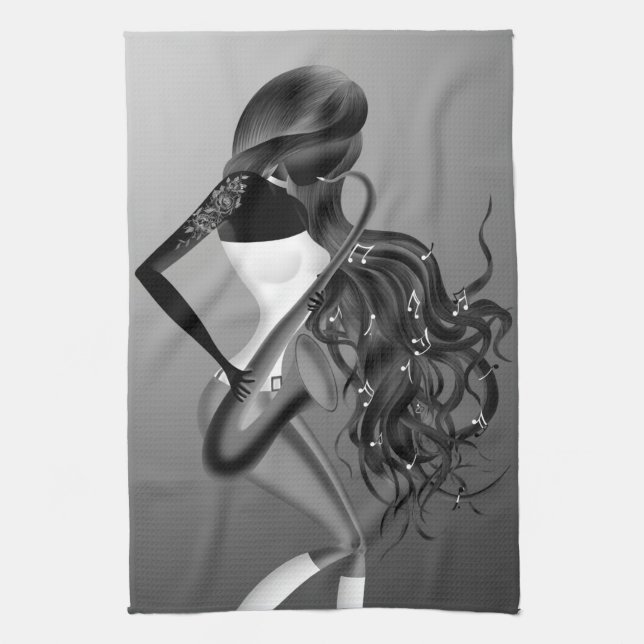 Lady Saxophonist Luna Tea Toalla (Vertical)