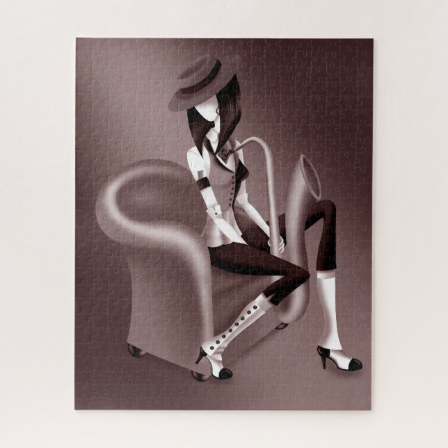 Lady Saxophonist - Rompecabezas de Jazz (Vertical)