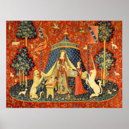 Lady y el arte de la talla medieval de Unicornio