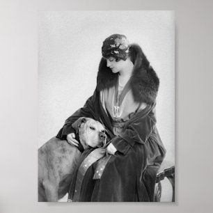 Lady y su perro, arte de cosecha negra y blanca