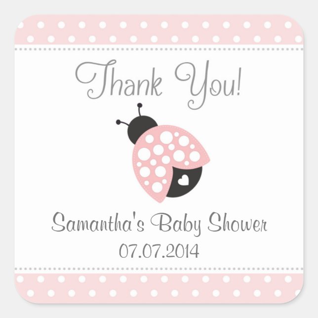 Ladybug Baby Shower Gracias Pegatinas (Rosa) (Anverso)