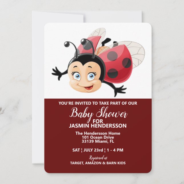 LadyBug - Baby Shower, invitación (Anverso)