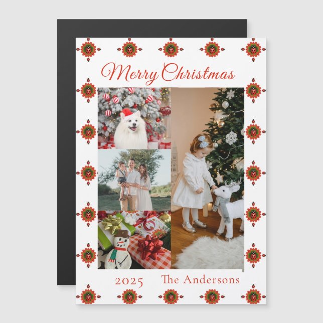 Ladybug Christmas Photo Collage Magnetic Card (Anverso/Reverso)