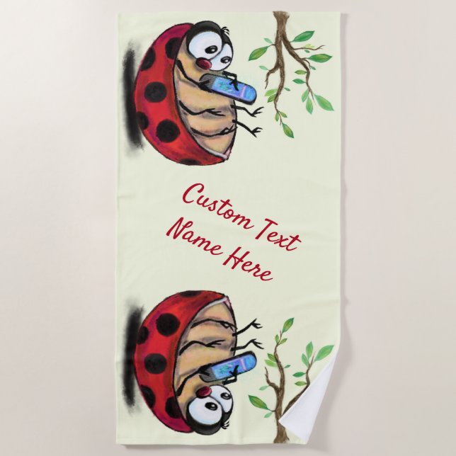 Ladybug con el teléfono Su nombre de texto Toalla  (Anverso)