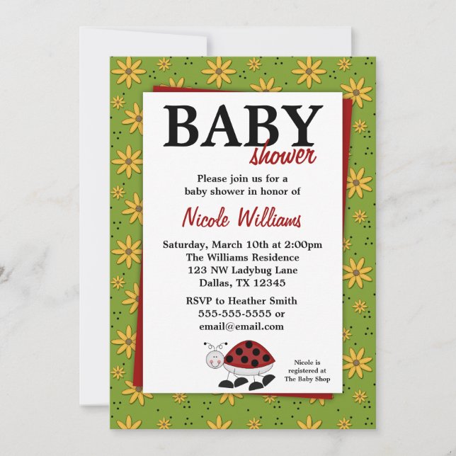 Ladybug Daisies Baby Shower Invitaciones (Anverso)