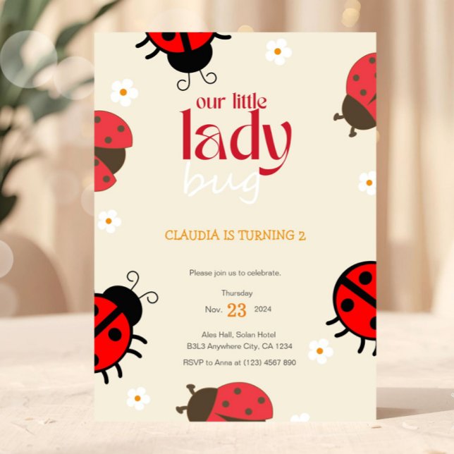 Ladybug Daisy Birthday Invitación Pequeño Fiesta d (Cute Bug Ladybug Birthday Party Invitation)