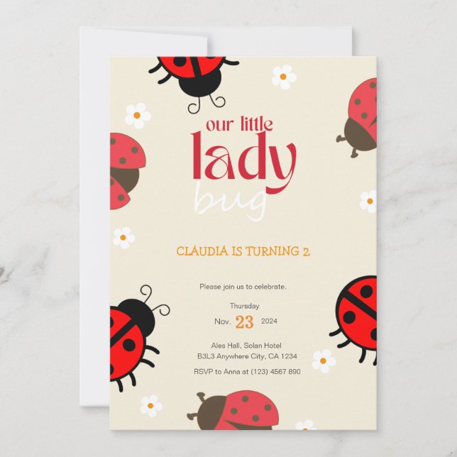 Ladybug Daisy Birthday Invitación Pequeño Fiesta d (Anverso)