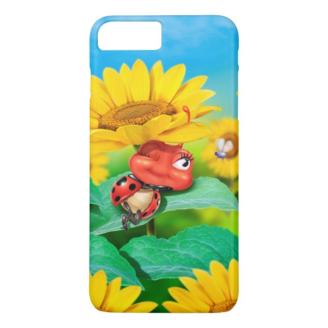 Ladybug en el iPhone 7 funda en los girasoles (Reverso)