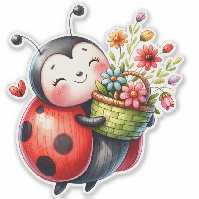 Ladybug en Love Pegatina - Adorable Love Bug Decal (Anverso)