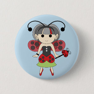 Ladybug Fairy Red Faith Botón Pinback Azul