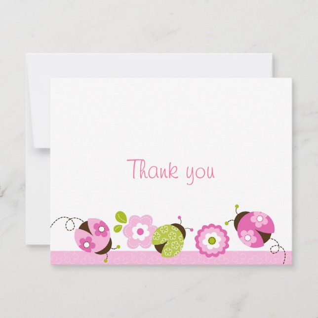 Ladybug Pink Green Flower Gracias Cartas de Nota (Anverso)
