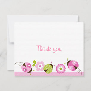 Ladybug Pink Green Flower Gracias Cartas de Nota