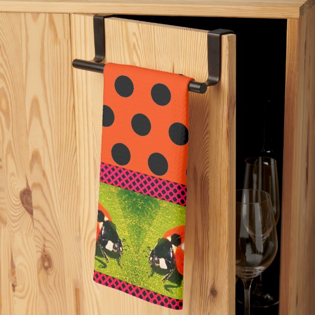 LadyBug Polka Dots Kitchen Toallas (Pliegue de tercios)