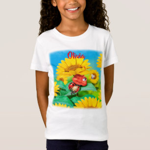 Ladybug somnoliento en camiseta de girasoles