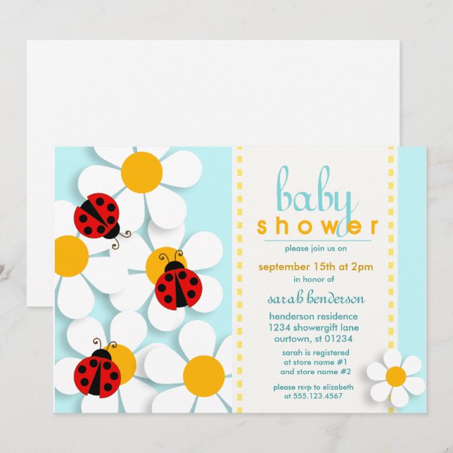 Ladybugs and Daisies Baby Shower Invitaciones (Anverso / Reverso)