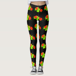 Ladybugs en el patrón Shamrock Black Leggings