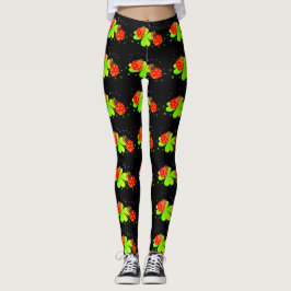 Ladybugs en el patrón Shamrock Black Leggings