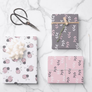 Ladybugs y hojas conjunto de papel de ajuste de 3