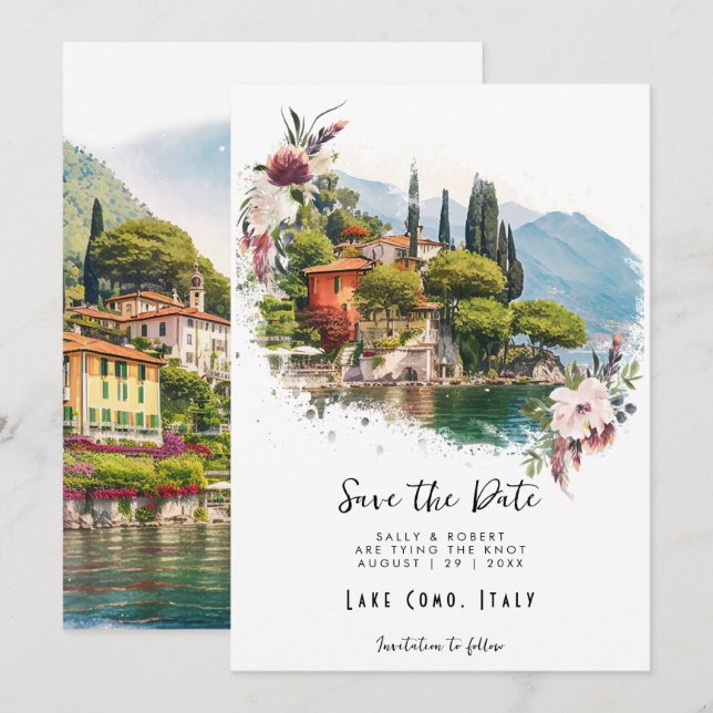 Lago Como Italia floral salvar la tarjeta de fecha (Anverso / Reverso)