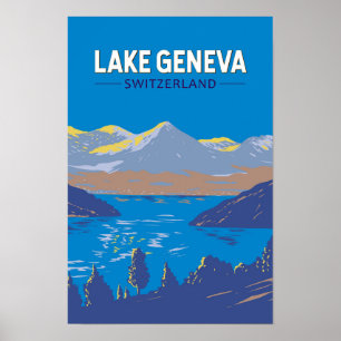 Lago de Ginebra Suiza Viajes Arte Vintage