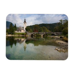 Lago e iglesia, imán Bohinj del rectángulo de