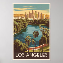 Lago Echo Park de Los Ángeles Arte de viaje vintag
