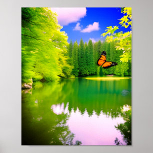 lago estanque jardín verde mariposa marrón arte de