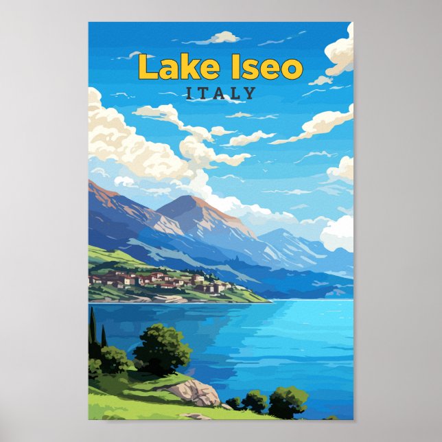 Lago Iseo Italia Ilustracion de Viaje de Arte Vint (Frente)