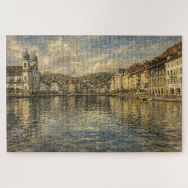 Lago Lucerna Suiza Iglesia Jesuita Rompecabezas Ar (Horizontal)