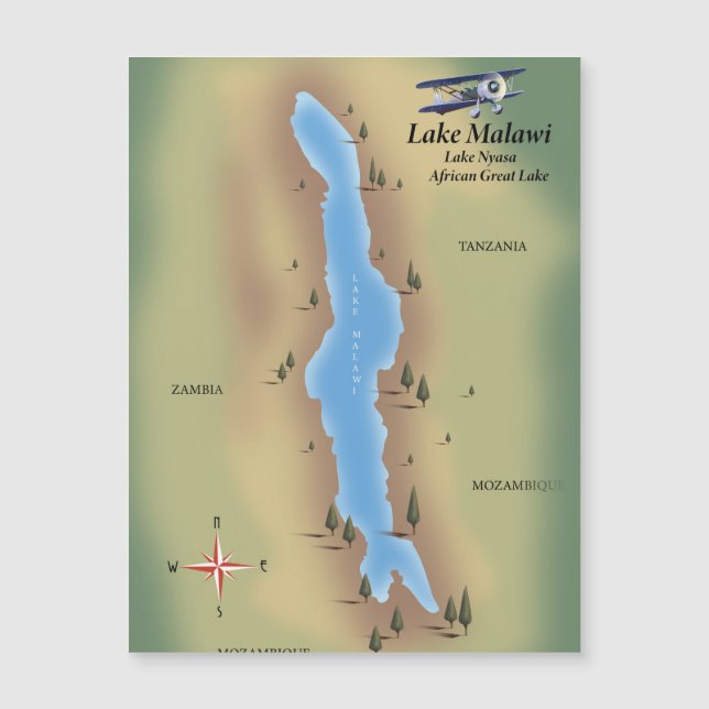 Lago Malawi, impresión de mapa de afiches de viaje (Anverso)