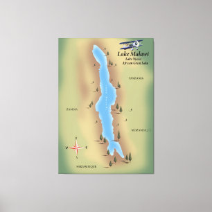 Lago Malawi, impresión de mapa de afiches de viaje