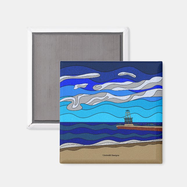 Lago Michigan - Imán (cuadrado) (Anverso/Reverso)