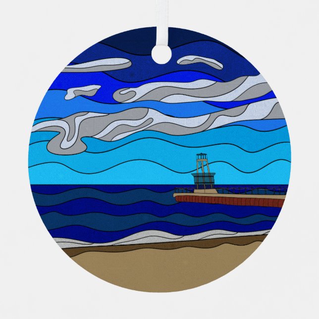 Lago Michigan - Ornamento Metalizado (círculo) (Anverso)