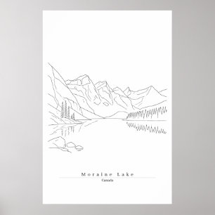 Lago Moraine Canadá Arte de Línea Minimalista de V