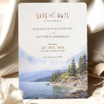 Lago Rústico de Montaña Salven la Tarjeta de Fecha<br><div class="desc">Pon el escenario para tu boda de un lago montañoso con nuestra carta de Save the Date de montaña rústica, que representa el paisaje sereno del lago Tahoe. La fachada presenta una tipografía elegante en tonos tierra de taupe, beige y marrón arenoso, complementada por un ilustracion acuático del lago prístino...</div>