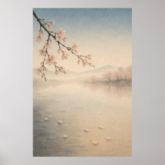 Lago Sakura Japonés Arte de Pared Poster Japandi