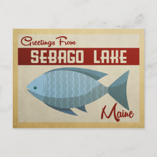 Lago Sebago Maine Pescado Postal Vintage de Viajes