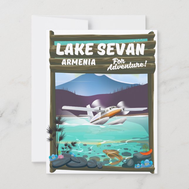 Lago Sevan Armenia cartel de viaje estilo vintage (Anverso)