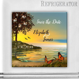 Lago Sunset con mariposas Salven el imán de la fec