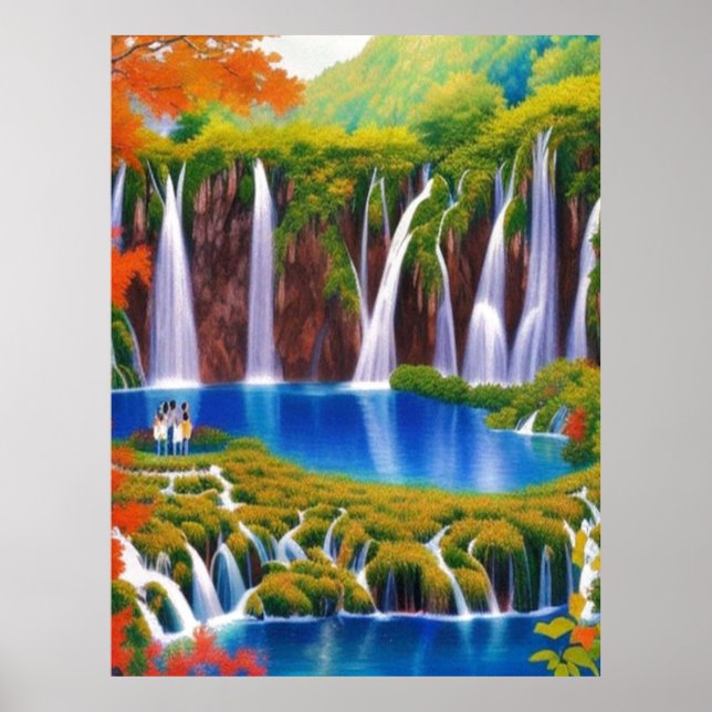 Lagos de Plitvice, cascadas de Croacia en arte de  (Frente)