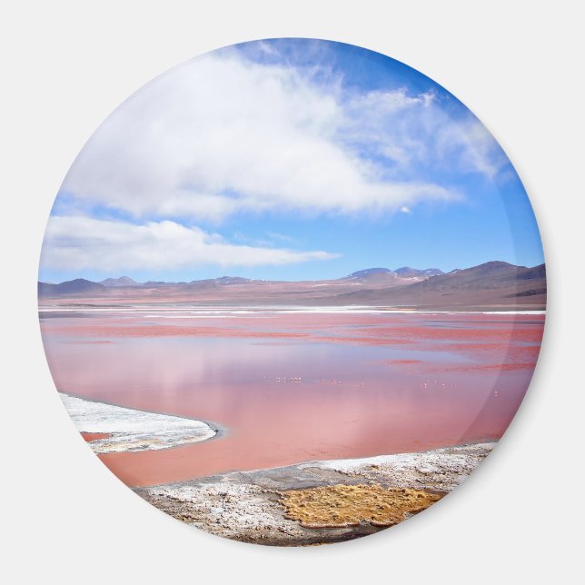 Laguna Colorada en Bolivia imán redondo (Frente)