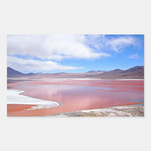 Laguna Colorada en Bolivia rectángulo pegatina (Anverso)