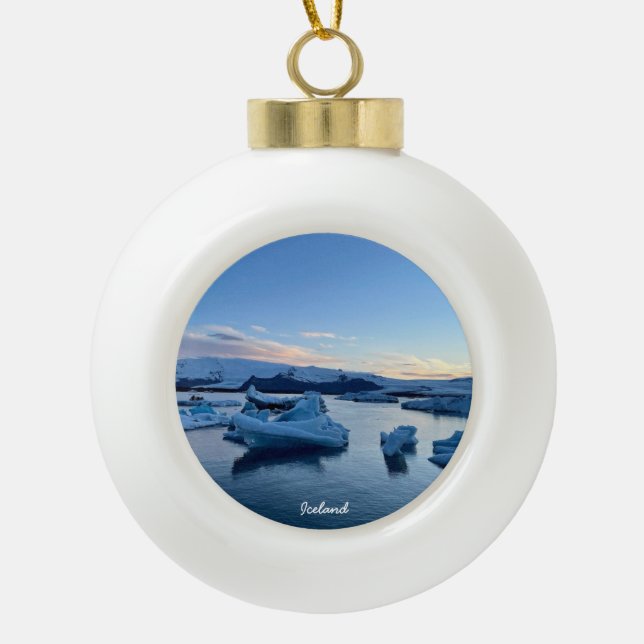 Laguna glaciar islandesa - adorno de Navidad cerám (Anverso)