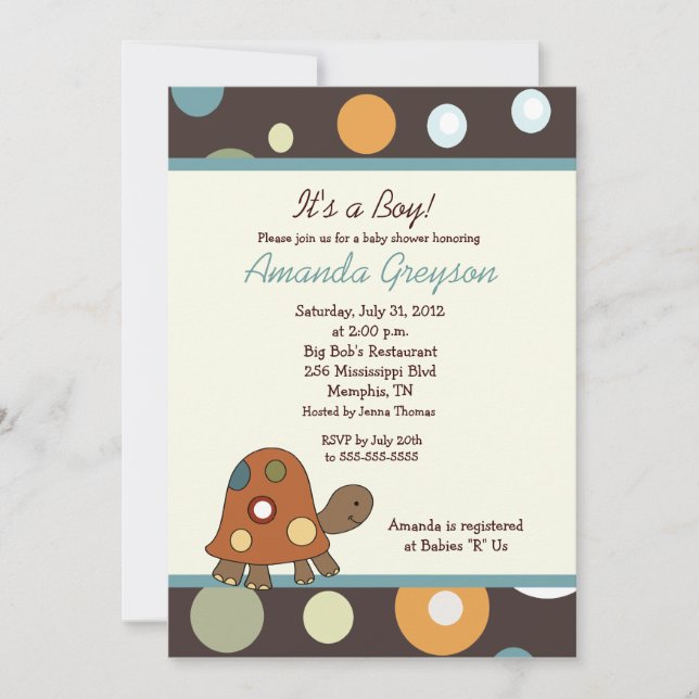 Laguna Naranja Tortuga 5x7 Invitación Baby Shower (Anverso)