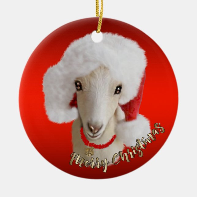 LaMancha Cabra Santa Hat Ornamento de Navidad (Frente)