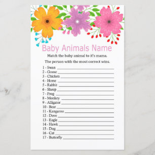 Lámina С flores Bebé Animales Nombre Juego