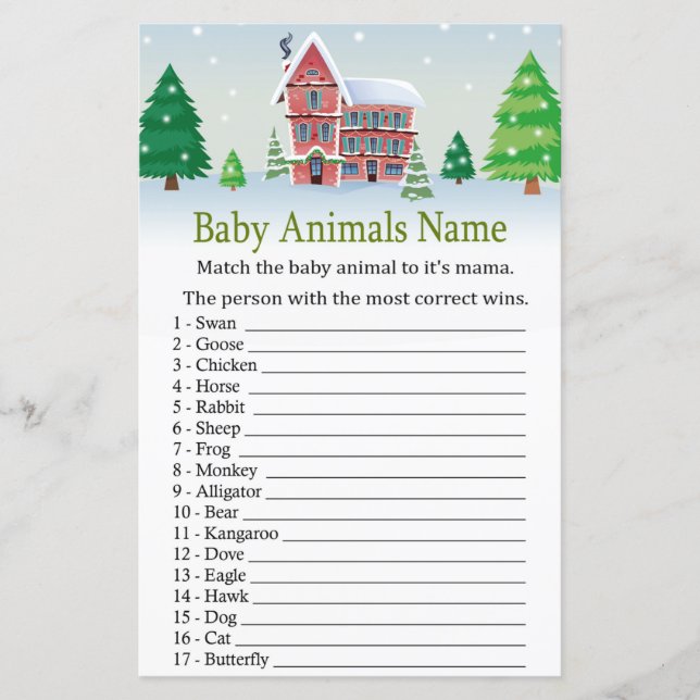 Lámina С navidad Bebé Animales Nombre Juego Ducha para be (Anverso)