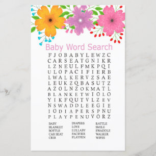 Lámina С usar flores Baby Shower Word Search Game